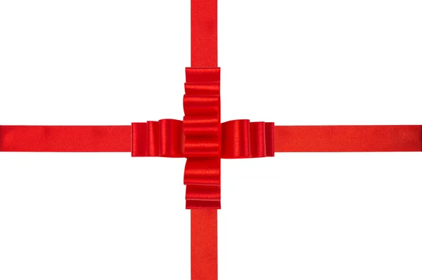 Ruban rouge arc isolé sur blanc. Fond des vacances — Photo