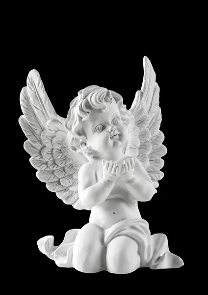 Piccolo angelo custode bianco isolato su sfondo nero — Foto Stock