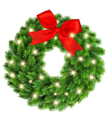 Noel çelenk ile Altın ışık ve kırmızı kurdele yay decoratio