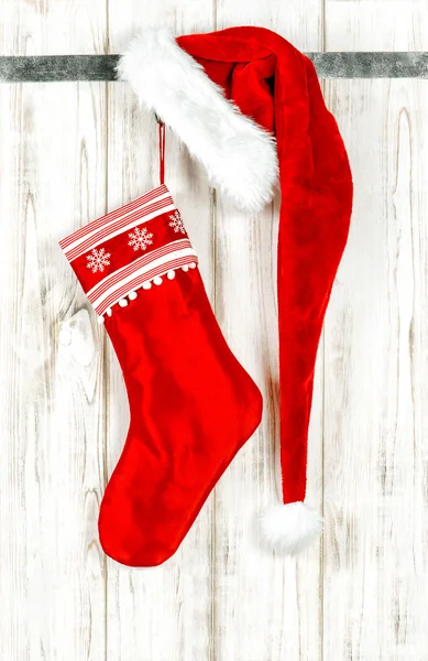 Christmas stocking. Festive red decoration — Stok fotoğraf
