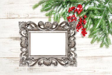 Kırmızı meyveler ve kar ile Noel ağaç dal. Kış tatili