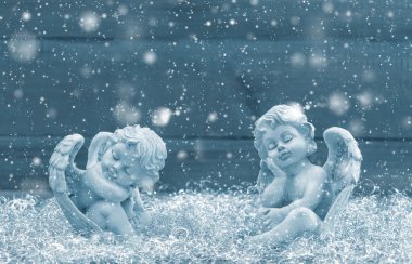 Koruyucu melek kayıp. Noel dekorasyonu. Vintage tarzı blu