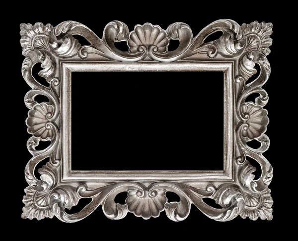 Vintage srebrny styl barokowy obraz ramki na białym tle nad czarny — Zdjęcie stockowe
