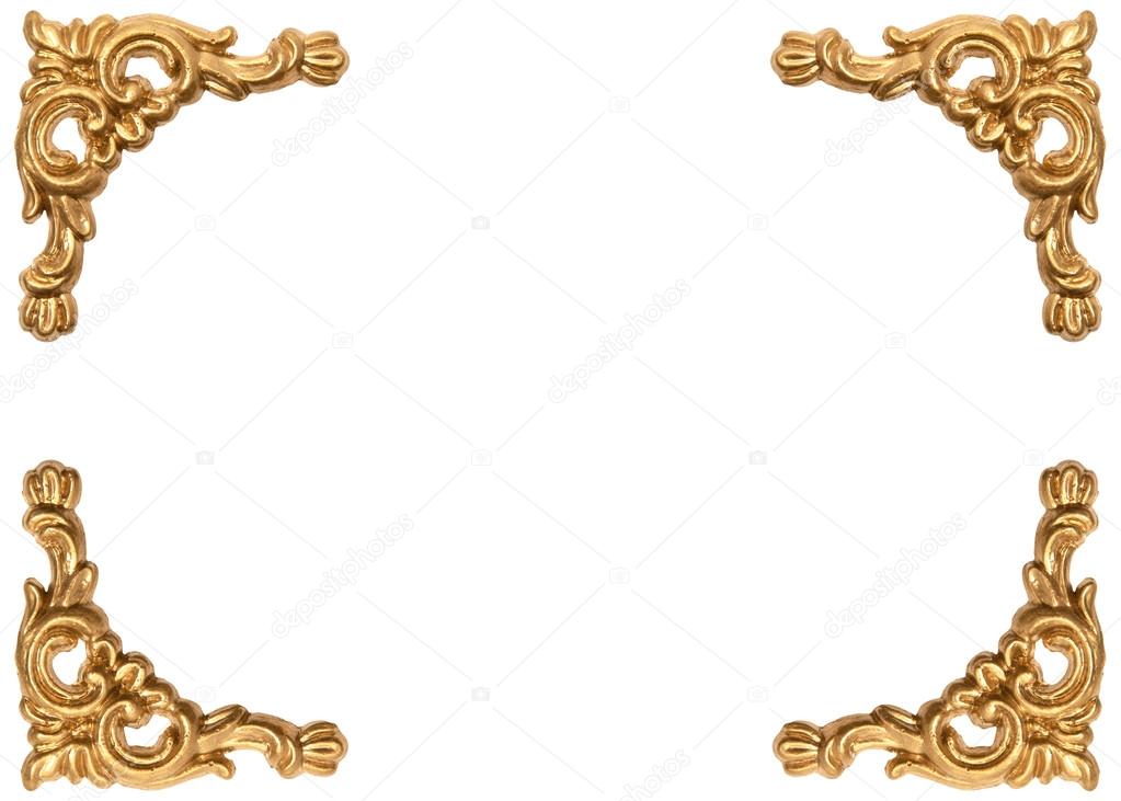 Golden corners of carved baroque style picture frame