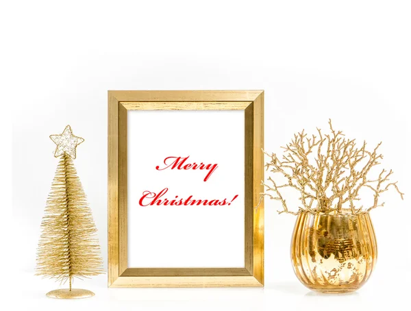 Marco de oro y adornos de Navidad Feliz Navidad — Foto de Stock