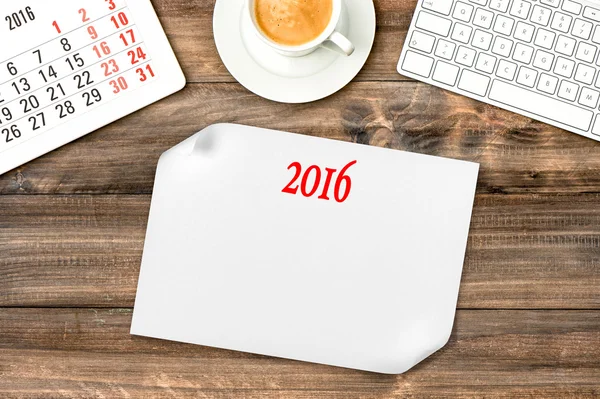 Calendario 2016. Scrivania ufficio con caffè — Foto Stock