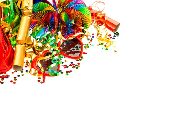 Serpentine, garlands, confetti. Carnival party decoration — Stock Photo, Image