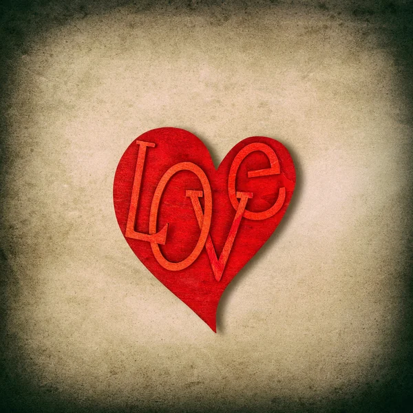 Amor do Coração Vermelho. Textura de papel usada. Cartão grunhido — Fotografia de Stock