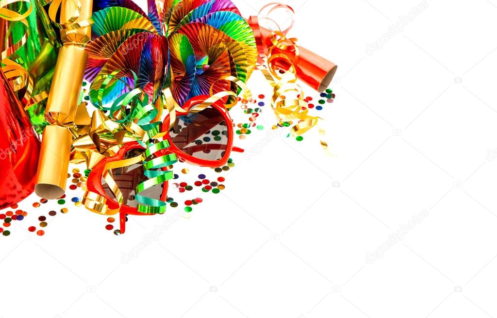 Serpentine, garlands, confetti. Carnival party decoration