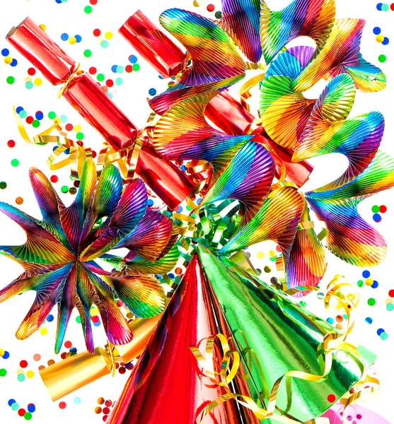 Party decorations garlands, streamer, confetti — Stock Photo, Image