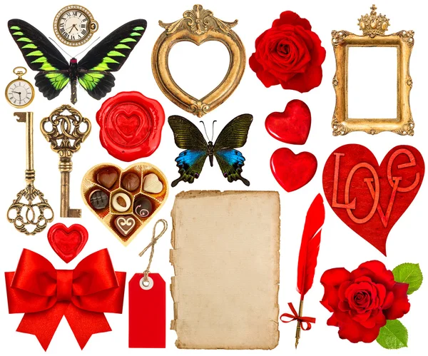 Objekty pro valentinky den zápisníku. Papíru page, červené srdce, ph — Stock fotografie