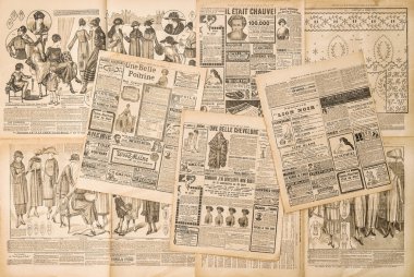 Newspaper pages with antique advertising clipart