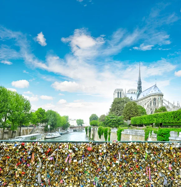 爱的锁。巴黎圣母院。复古风格 — 图库照片