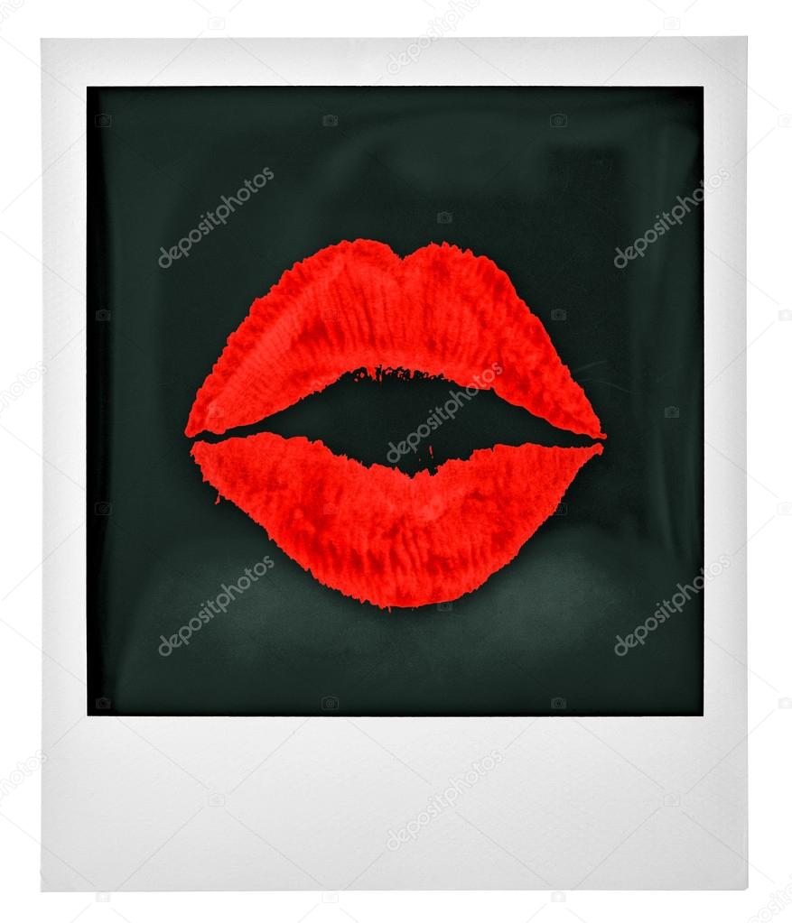 Polaroid instant photo frame lipstick kiss