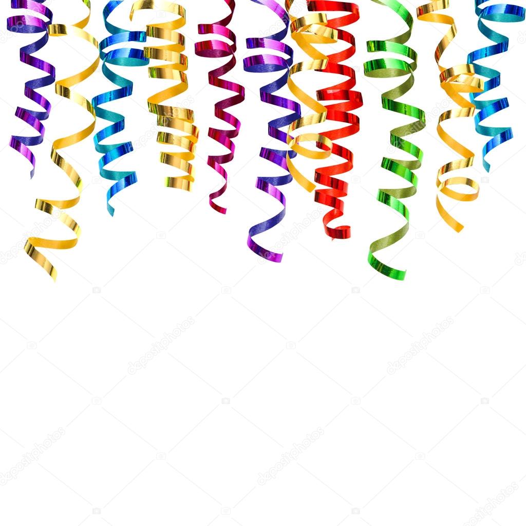 colorful confetti with shiny streamer over white