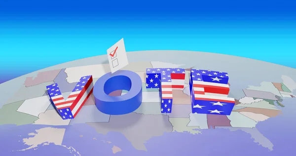 vote elections of the President. word vote is an American flag symbol. 3D illustration