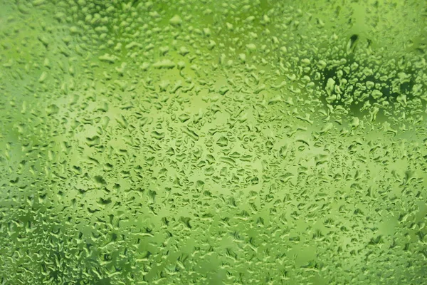 Verão Chuva Gotas Janela Vidro Verde Fresco Fundo Textura — Fotografia de Stock