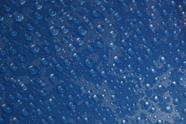 Gotas Agua Sobre Textura Fondo Azul — Foto de Stock