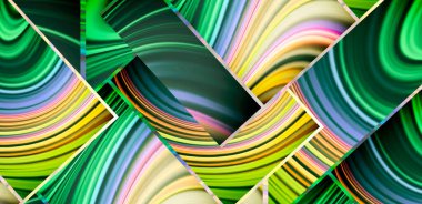 Soyut arka plan fantezi modern tasarım gradyan çizgileri geometri yeşil mavi renkler. bir daire dalgasının pürüzsüz çizgileri geometri