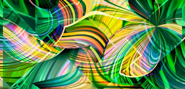 Ormandaki sabah teması ya da seyahatin egzotik olması üzerine soyut bir fantezi arka planı. modern tasarım eğimleri geometri yeşil mavi renkler