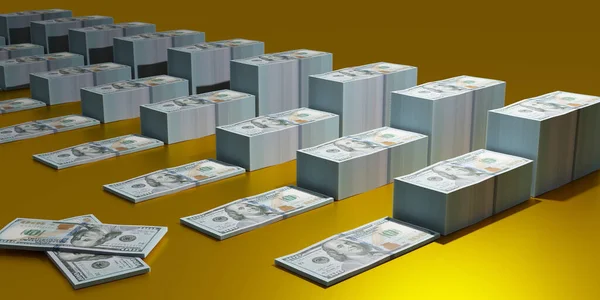 concept of Bank deposits. profit growth in the form of bundles with dollars on a gold background. 3D illustration