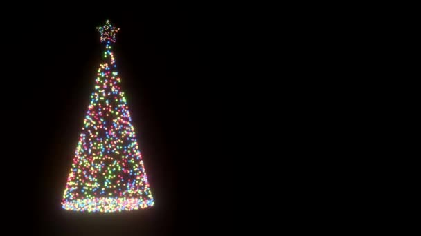 Árbol Navidad Ilumina Con Luces Multicolores Sobre Fondo Negro — Vídeo de stock