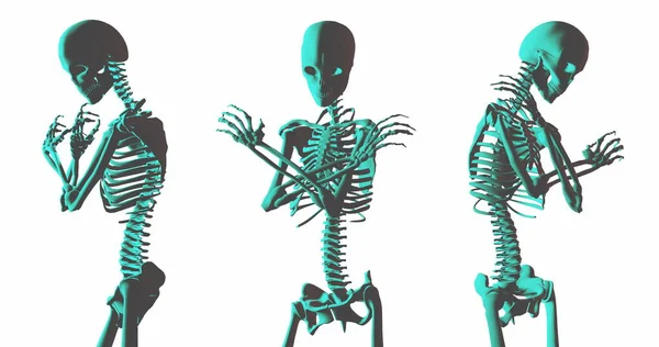 Set Three Skeletons Crossed Arms Isolated White Render — Stock Photo, Image