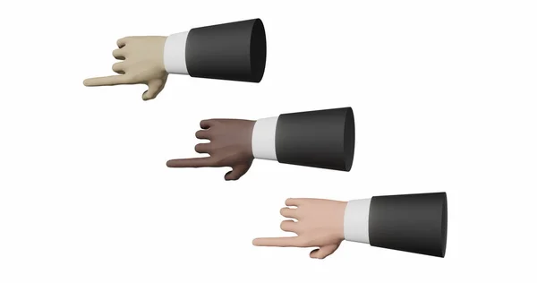 Drei Hand Eines Mannes Verschiedener Rassen Multikulturelle Hände Zeigefinger Eines — Stockfoto