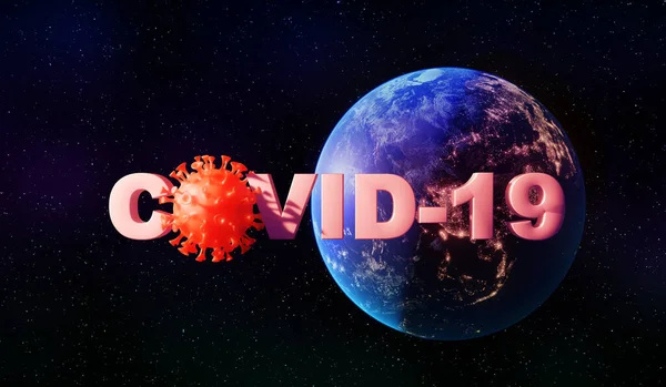 Coronavirus Achtergrond Van Wereldbol Inscriptie Covid Renderen — Stockfoto
