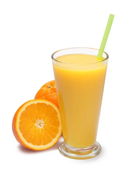 Ποτήρι φρεσκοστυμμένο χυμό πορτοκαλιού απομονωθεί — Φωτογραφία Αρχείου