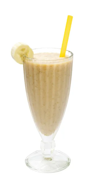 Batido de leche de plátano sobre fondo blanco —  Fotos de Stock