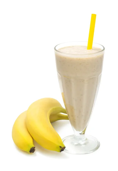 Banaan melk smoothie op witte achtergrond — Stockfoto