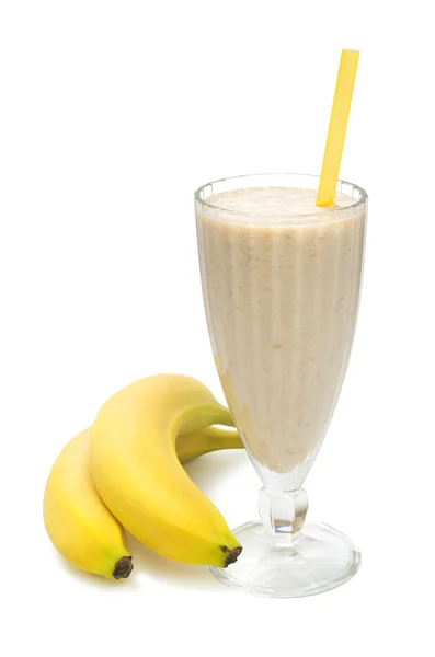 Bananenmilch-Smoothie auf weißem Hintergrund — Stockfoto