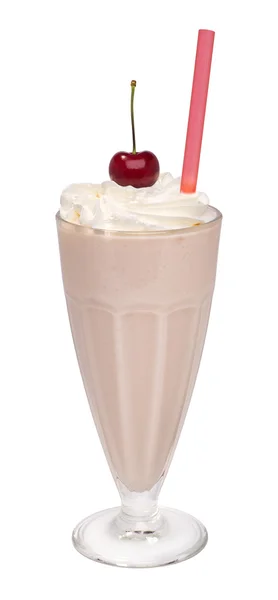 Cherry milkshake with whipped cream isolated — Stock Photo, Image