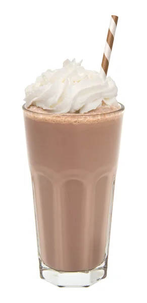 Batido de chocolate de vainilla en un vaso con crema batida aislada — Foto de Stock