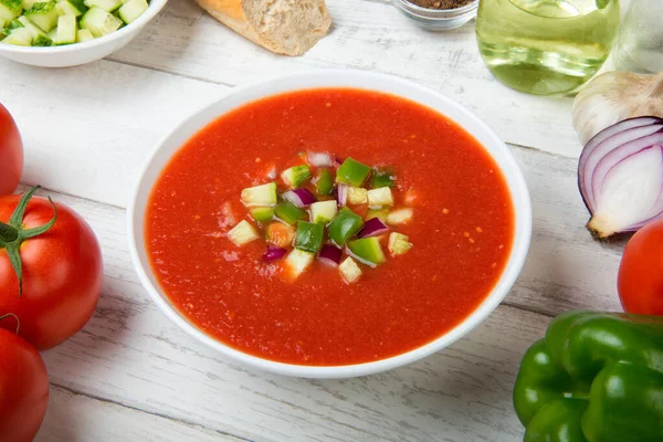 Gazpacho Traditional Spanish Tomato Soup Fresh Tomatoes Cucumber Bell Pepper — 스톡 사진
