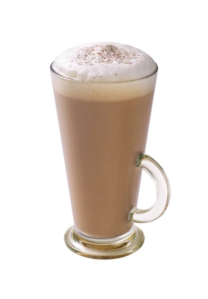 köpüklü süt ve çikolata toz uzun bardak kahve latte