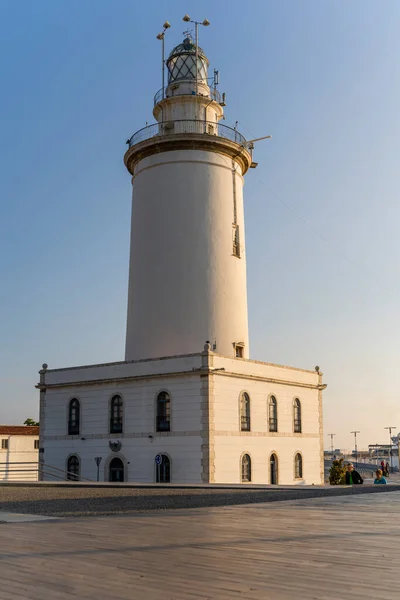 Málaga Spanien Januar 2020 Leuchtturm Farola Málaga Einem Sonnigen Sommerabend — Stockfoto