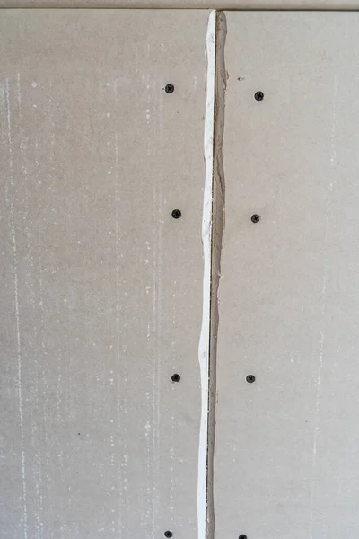 Weiße Gipskartonplatten Oder Trockenbaurisse Zum Füllen Der Wand Mit Schwarzen — Stockfoto