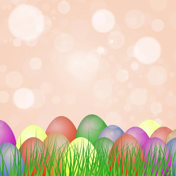 Huevos de Pascua de diferentes colores en la hierba . — Vector de stock