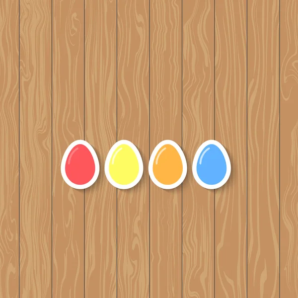 Húsvéti tojás a különböző színek, fából készült háttér. — Stock Vector