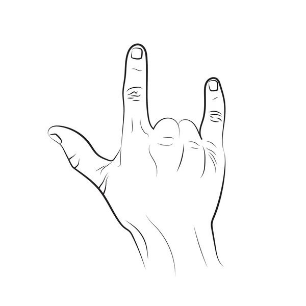 Rock and roll hand tecken på en vit bakgrund. — Stock vektor