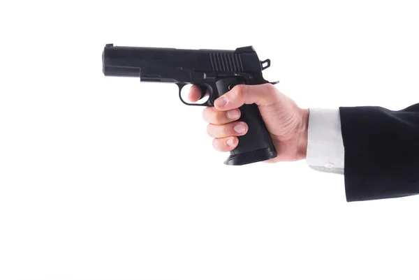 Man holding a pistol on a white background. — Stock Photo, Image