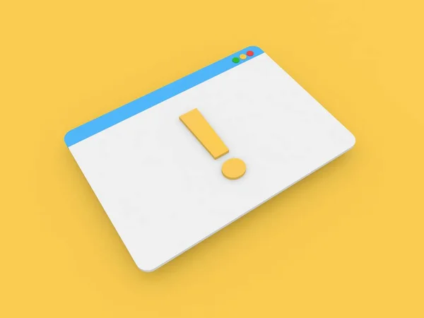 Browser Internet Page Exclamation Mark Yellow Background Render Illustration — Stock Photo, Image