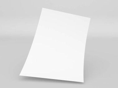 Boş bir A4 kağıt şablonu. Eğri beyaz kağıt maketi. 3d resimleme.