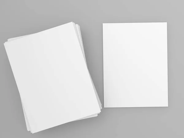 Hojas Plantilla Papel Blanco Sobre Fondo Gris Ilustración Renderizado — Foto de Stock