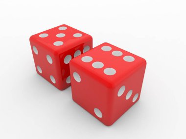 Beyaz arka planda kumarhane zarları. 3d resimleme.