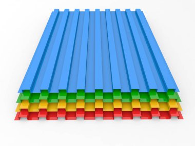 Beyaz arka planda metal çatı profili var. 3d resimleme. 