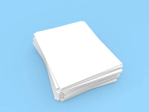 White Sheets Office Paper Blue Background Render Illustration — 图库照片