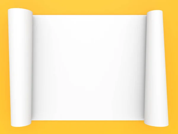 Rolled Roll White Paper Yellow Background Render Illustration — Stock Photo, Image